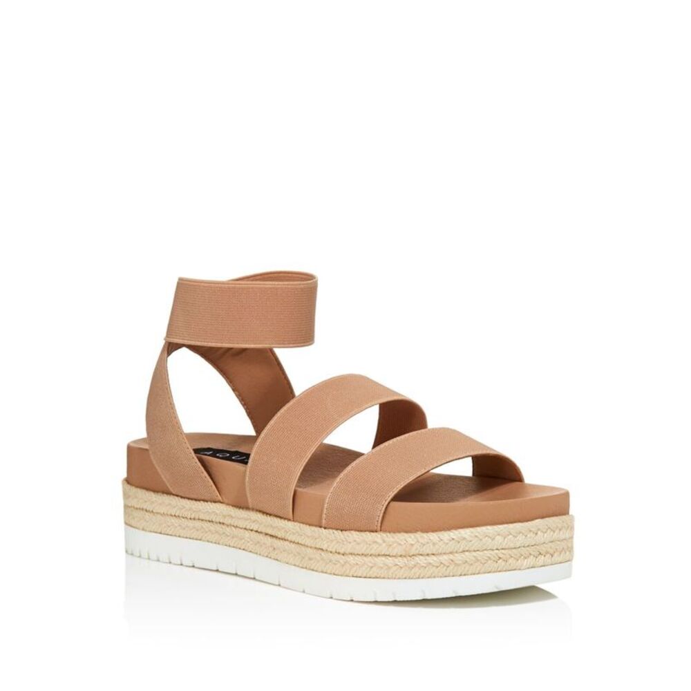 AQUA Womens Beige 1.5" Platform Strap Tali Platform Slip On Espadrille Shoes 8 M